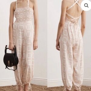 ANTHROPOLOGIE SANCIA Elodia Smoked Harem Jumpsuit In Tallis Print Sz M